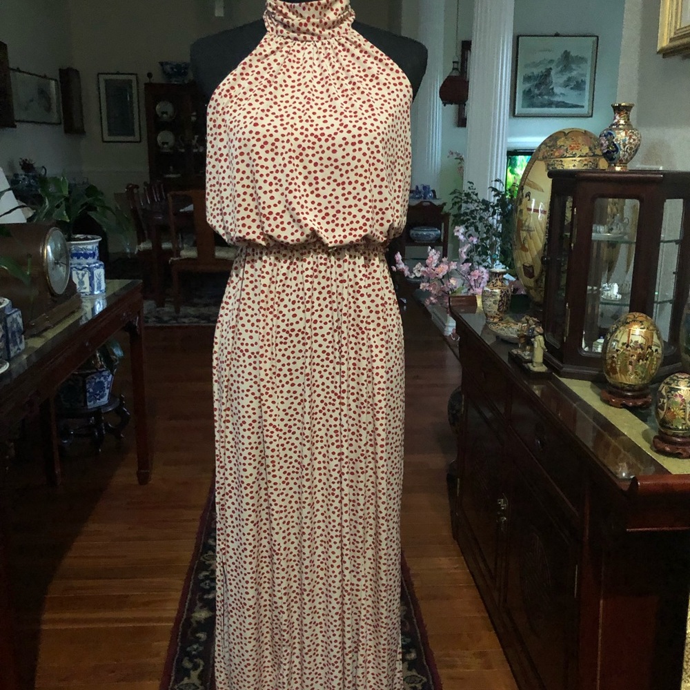 Long polka dot halter dress